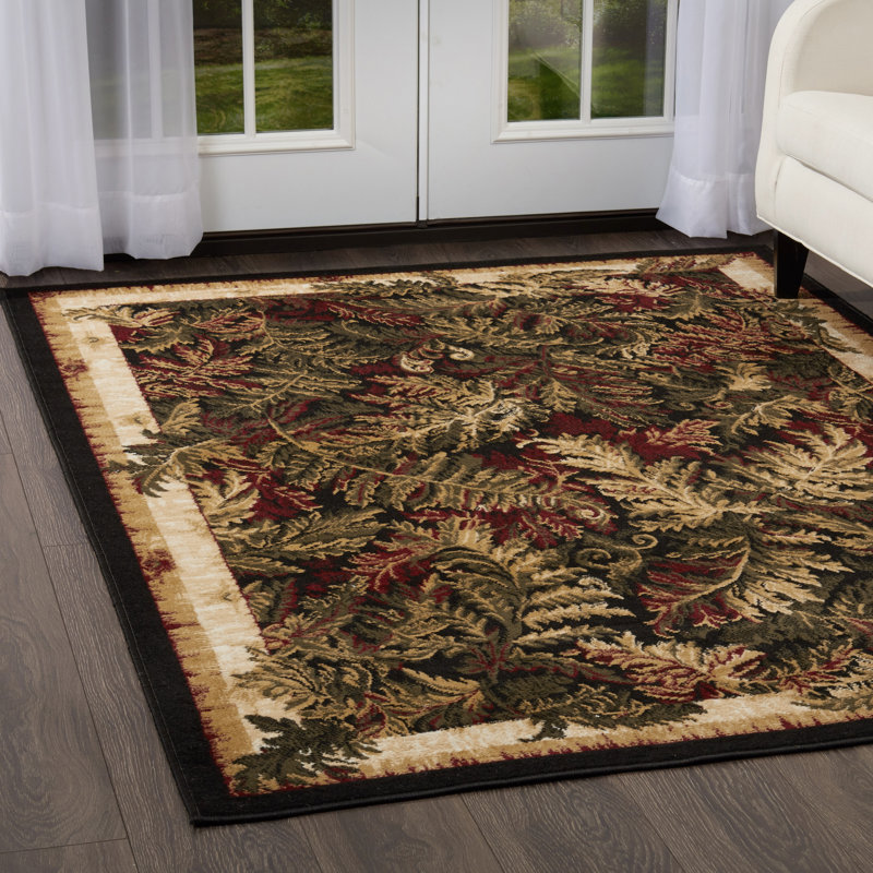August Grove Bertie Tropical Leaves Black/Green Area Rug & Reviews